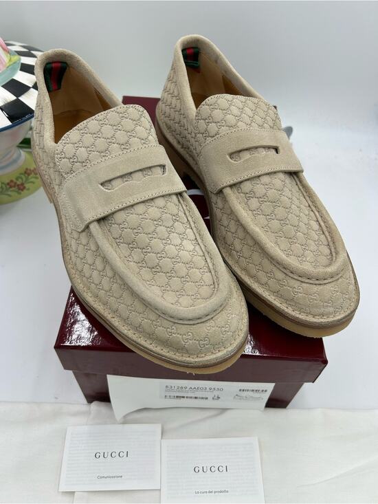 Men\'s Gucci suede GG monogram web loafers size 11 fits 11.5 US made in Italy main image 11